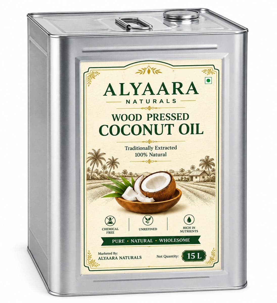 Alyaara wood pressed coconut oil 15 L tin