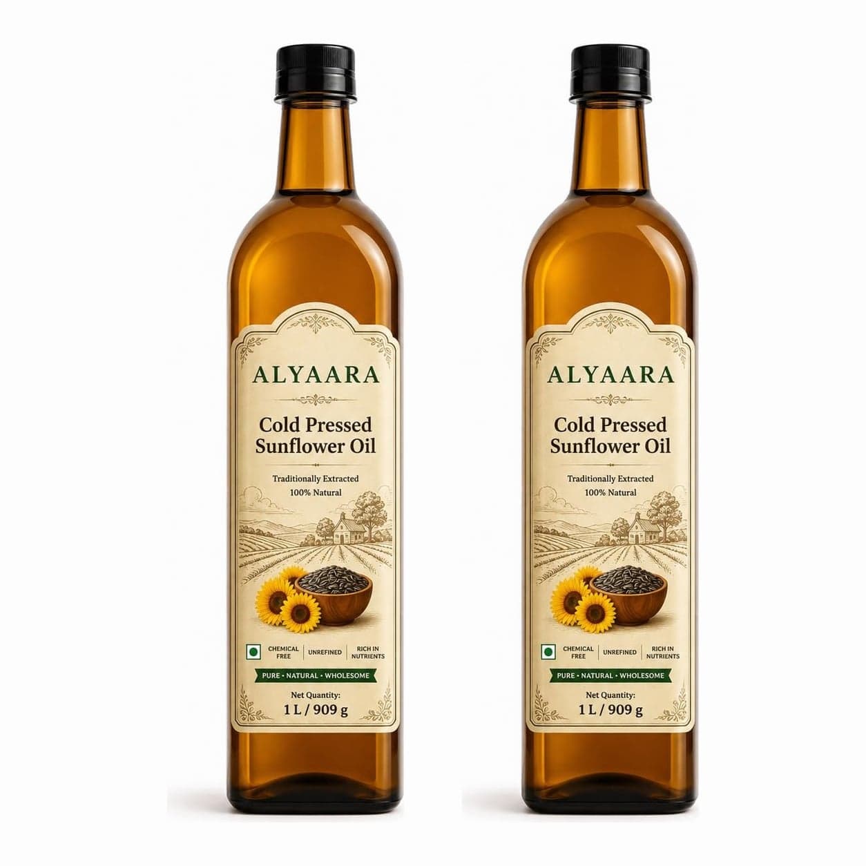 Alyaara cold pressed sunflower oil 2 L pack: two 1 L bottles