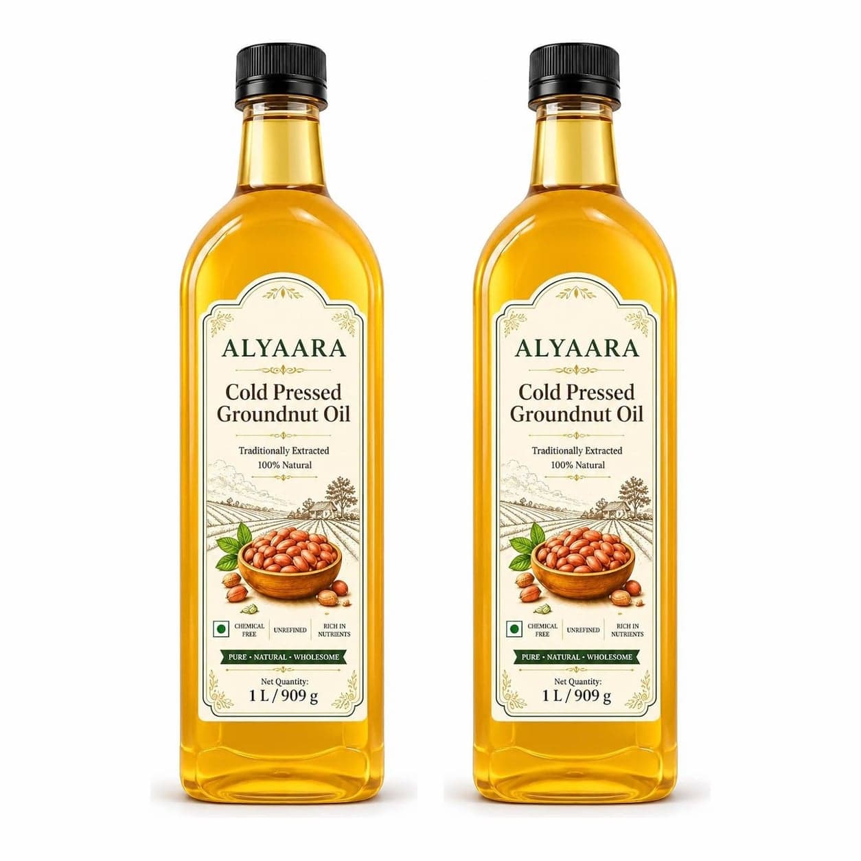 Alyaara cold pressed groundnut oil 2 L pack: two 1 L bottles