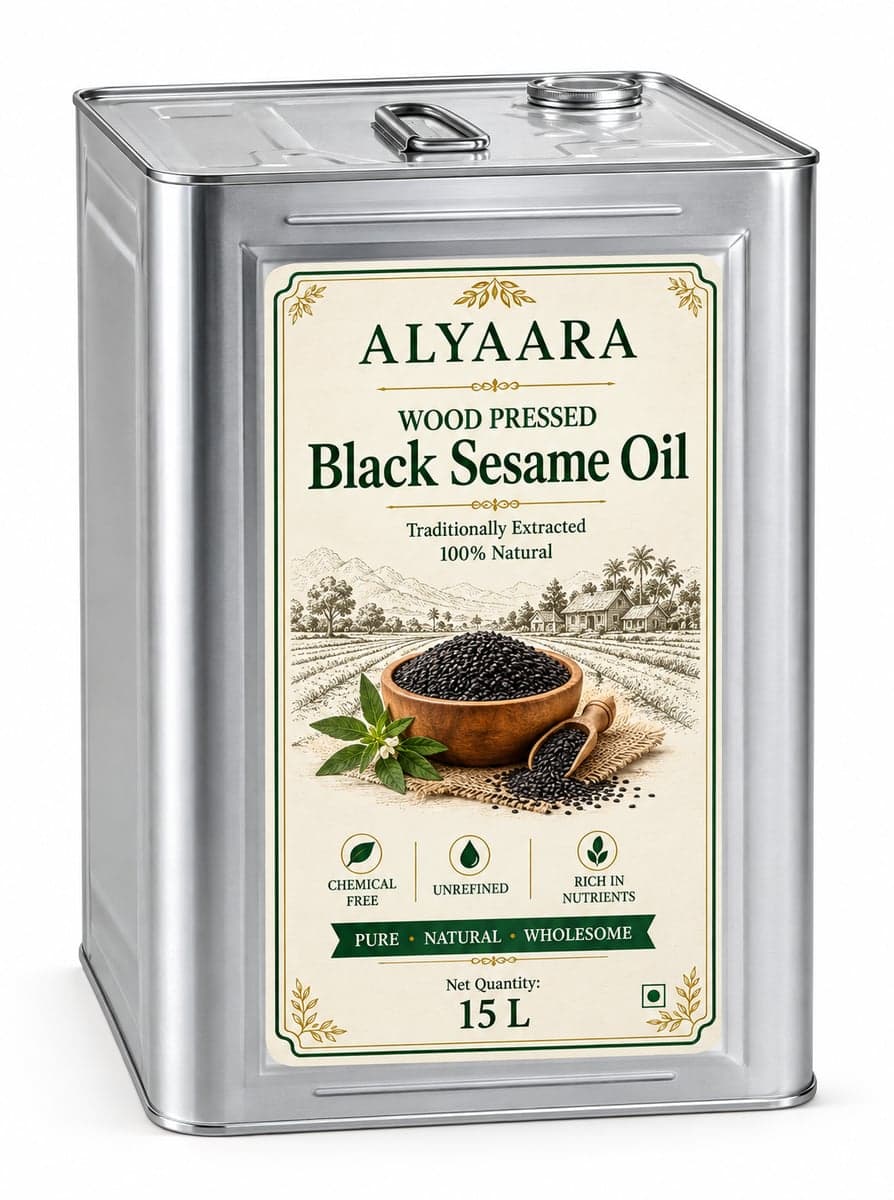 Alyaara cold pressed black sesame oil 15 L tin