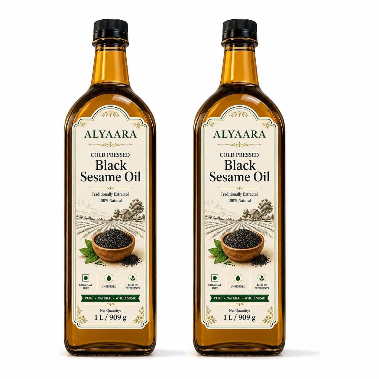 Alyaara cold pressed black sesame oil 2 L pack: two 1 L bottles